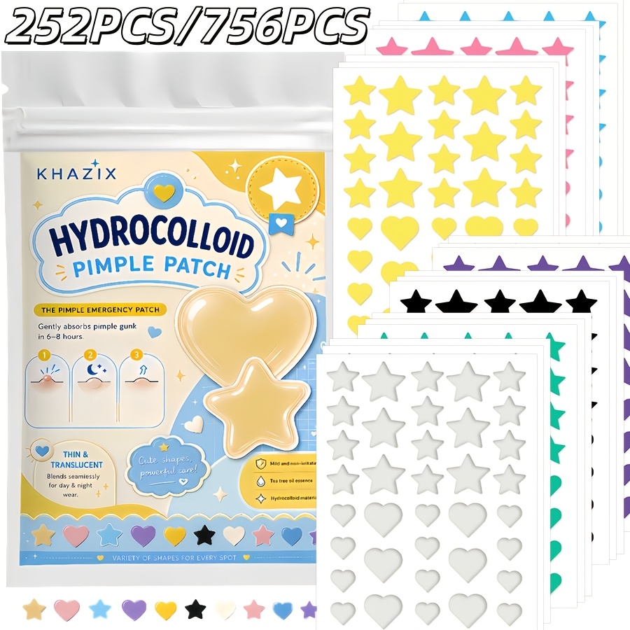 Hydrocolloid Acne Patch - 7가지 색상, 252개/756개. 스타 아크네 패치