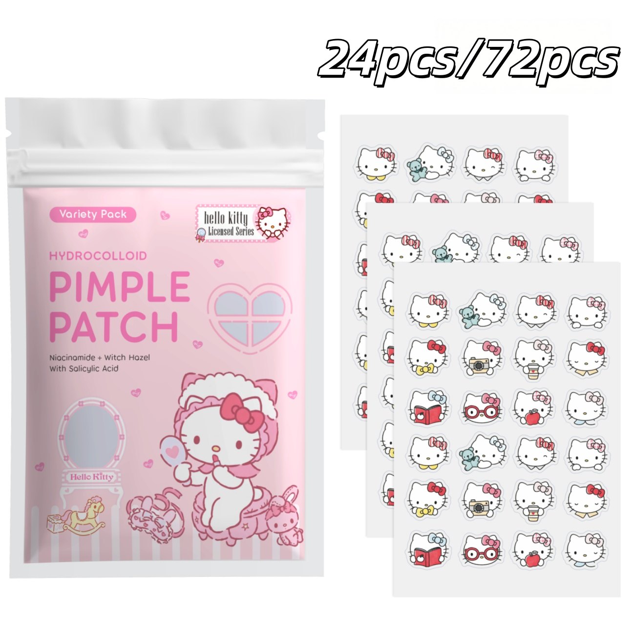Hydrocolloid Acne Patch - 24/72개입 헬로키티 하이드로콜로이드 여드름 패치, 귀여운