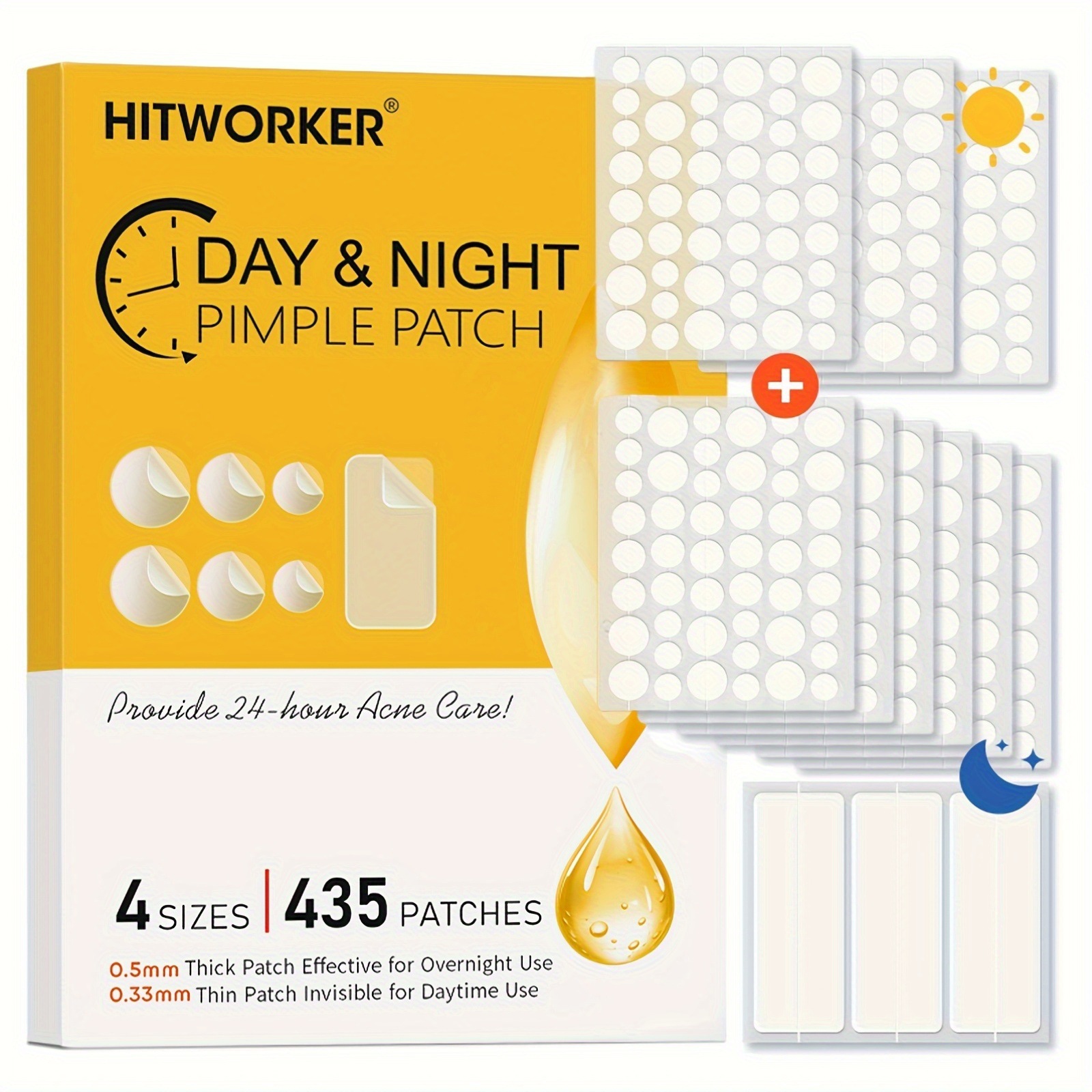 Hydrocolloid Acne Patch - 435개의 투명한 여드름 패치, 알코올 무첨가,